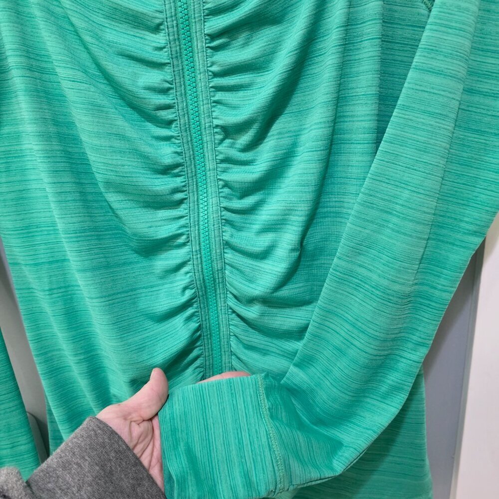 Athleta Ruched Zip Up Jacket Women’s M Green Hooded Long Sleeve Activewear - Picture 5 of 12
